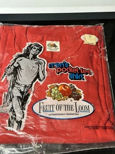 Vtg 1986 Red Fruit of the Loom Men's XL Pocket T-Shirt NOS NIP - Picture 1 of 6