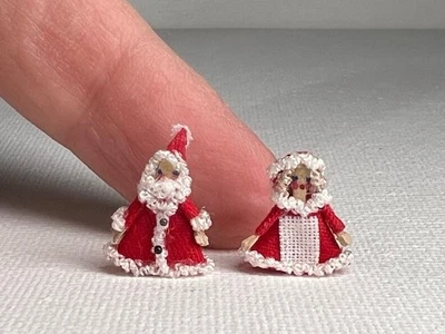 1/44 微型圣诞小 Mr & Mrs Santa Wood 手工制作娃娃风格 AA — 第 1/4 张图片