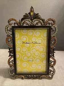 Milson & Louis Enameled Frame Metal Orange Diamond Rhinestones 3.5x5 Ornate - Picture 1 of 4