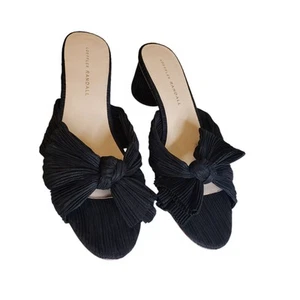 Loeffler Randall Womens Emilia Black Pleated Bow Slip On Heel Sandals Size 9 1/2 - Picture 1 of 11