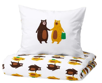 Funda Nórdica y Funda de Almohada BRUMMIG Patrón Oso Amarillo - Marrón 59x79" 150x200 cm Foto 1 de 4