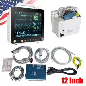 12" Portable Patient Monitor Vital Signs Machine ECG NIBP RESP TEMP SPO2 PR A++ - Picture 1 of 11