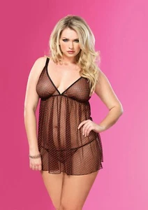 XXL Sweetheart Mesh Babydoll UK 14-18 Leg Avenue Boxed Schwarz Rot Herz - Bild 1 von 2