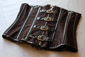 Black Satin with Buckle and PVC Detail Underbust Corset Waist 24 - Picture 1 of 3
