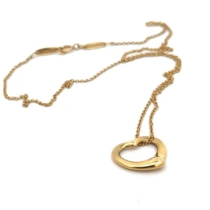 Tiffany & Co. Elsa Peretti 18K Gelbgold 16mm offenes Herz Anhänger 16" Halskette - Bild 1 von 6