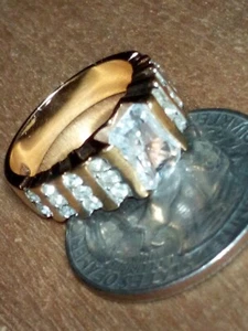 Vintage White Rhinestone Costume Jewelry 18k Gold GE Ring Size 5.75 Double Rows - Picture 1 of 6