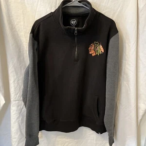 Chicago Blackhawks ‘47 Men's 1/4 Zip Pullover Sweatshirt Size XL Jet Black/Gray - Picture 1 of 7