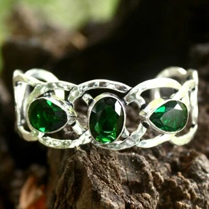 Chrome Diopside Gemstone Handmade 925 Sterling Silver Jewelry Bangle Size 7-8" - Picture 1 of 1