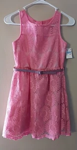 Pink Lace Dress Girls Size 8 Formal Justice Daisy Glitter Belt, Adorbale  ~ NWT - Picture 1 of 8