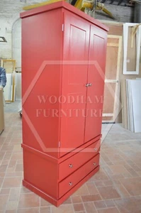 HANDMADE CAMBRIDGE 2 DRAWER GENTS WARDROBE IN RED (NOT FLATPACKED) - Picture 1 of 12