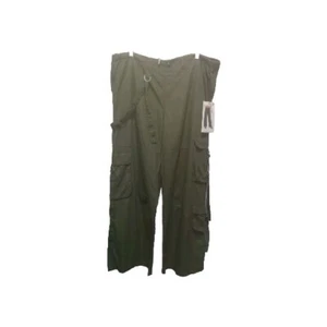 ANGEL KISS Womens Olive Lightweight Cargo Utility Pants Wide Leg Mid Y2K Army - Picture 1 of 9