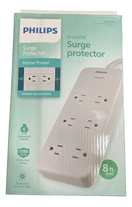 Philips 6-Outlet Surge Protector Home Power, 8ft Braided White Cord - Picture 1 of 2