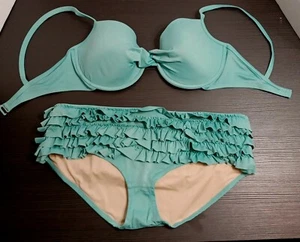J.Crew 2 pc Bikini Set 34D SWIM Women's Underwire Top Bottom Medium Aqua Green - Picture 1 of 12