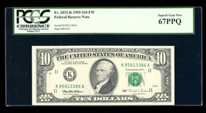 DBR 1995 $10 FRN Dallas Fr. 2032-K Superb Gem PCGS 67 PPQ Serial K95813386A - Picture 1 of 2