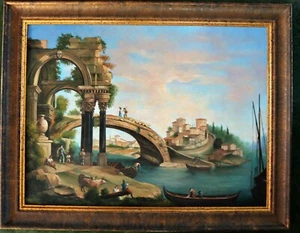 ÖLGEMÄLDE AUF LEINWAND "LANDSCHAFT MIT FLUSSRUINEN" - Bild 1 von 8