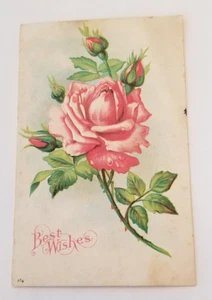 c.1908 PC ANTIQUE POSTCARD BEST WISHES 164 PINK ROSE~Used~No Postage/Stamp - Picture 1 of 5
