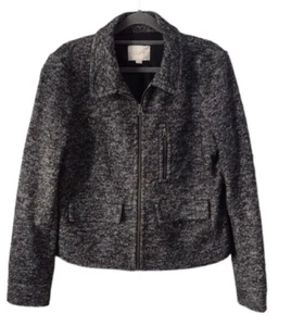 Ann Taylor LOFT Charcoal Marled Full Zip Long Sleeve Wool Blend Cropped Jacket M - Picture 1 of 6