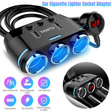 12v 3 Way Car Cigarette Lighter Socket Splitter Dual USB Charger Power Adapter