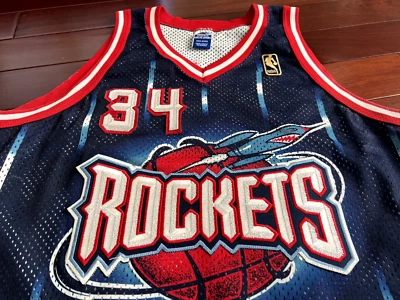 HAKEEM OLAJUWON ROCKETS JERSEY 48 GOLD 50th EDITION SEWN Champion Harden Drexler - Image 1 of 4