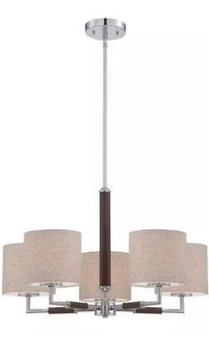 JONES COLLECTION 5 LIGHT PENDANT LIGHT FIXTURE BEIGE CHROME Finish WI972708 - Image 1 of 3