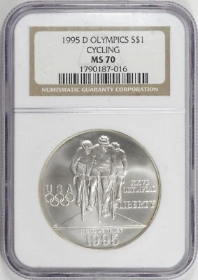 1995-D Olympic Cycling Commemorative Silver Dollar NGC MS70 [BN016] - Image 1 of 2