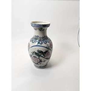 Vintage Pottery Vase Lovebirds Pink & Blue Flower Design - Picture 1 of 4