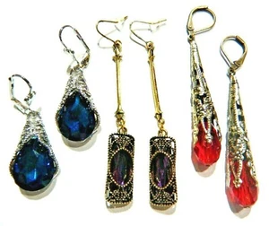 ART NOUVEAU INSPIRED GLASS & METAL EARRINGS classic drop Gatsby 30's deco M3 - Picture 1 of 8