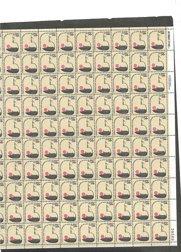 #1608 50c AMERICANA "IRON LAMP" ISSUE PANE OF 100 MNH - Image 1 of 1