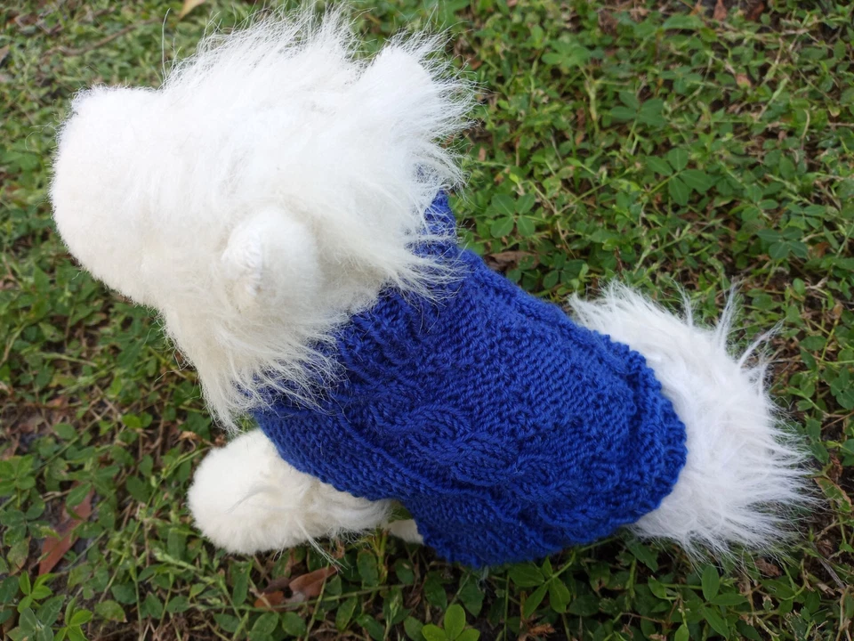 Suéter 100% Lana Hecho a Mano Tejido Azul Perro XXS Foto 1 de 1