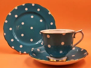 Royal Albert China Gräfin Form türkis Tupfen Teetrio. - Bild 1 von 8