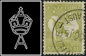1913 Australia 3d Olive 1st Watermark INVERTED Kangaroo Stamp Good To Fine Used - Bild 1 von 1