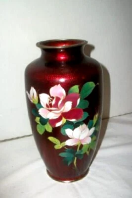 日本景泰蓝鸽血花瓶金巴里飞鸟 20 世纪 40 年代高 — 第 1/4 张图片