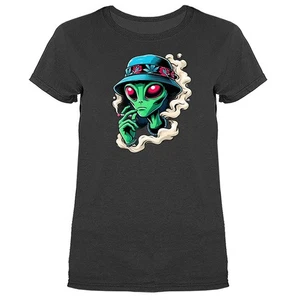 T-shirt donna Alien on a Smoke Break erba marijuana vaso cannabis - Foto 1 di 17