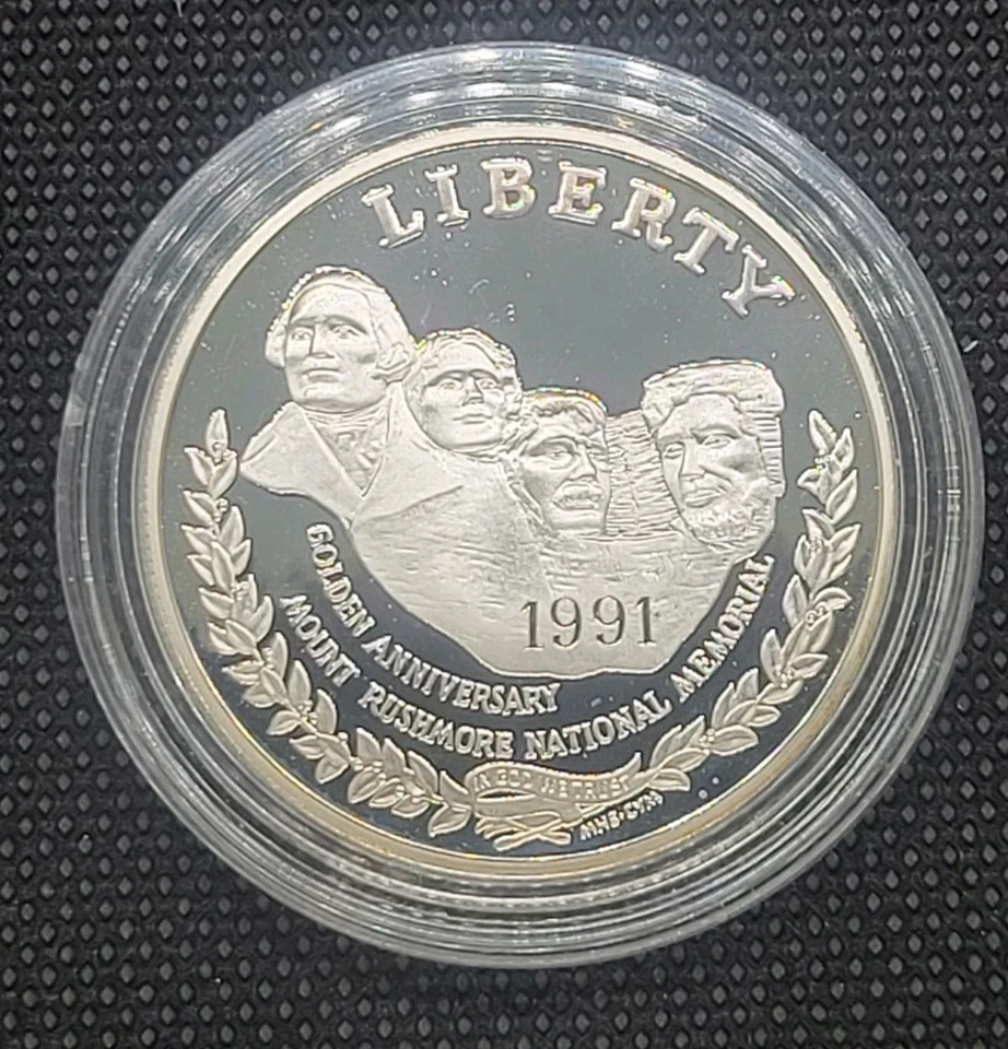 1991 S 90% Silver Proof  Mount Rushmore Golden Anniversary One Dollar Coin - Image 1 of 4