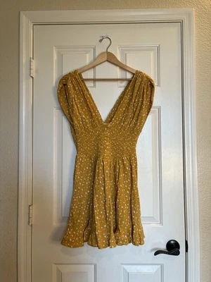 Asos Yellow Floral Print Cottegecore Babydoll Deep V Neck Mini Dress Size 10 - Image 1 of 4