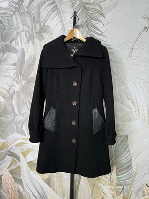 Casaco Mackage mistura de lã com acabamento de couro preto pequeno - Imagem 1 de 4