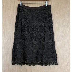 Falda midi de encaje floral azul marino antiguo Y2K para mujer talla 12 dobladillo de vieira marrón whismy de colección - Imagen 1 de 7