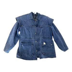 Vintage Carhartt Jacket Blue Duster Cape Jacket For Barn & Chores Mens Sz L - Picture 1 of 12