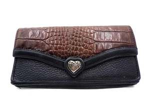 Brighton Bella Luna Kreditkarten Clutch Geldbörse Braun Kroko Schwarz Leder - Bild 1 von 4