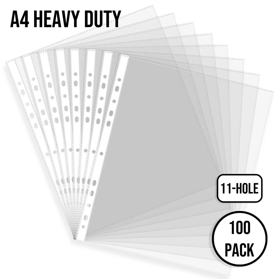 A4 Heavy Duty Clear Plastic Punched Pockets, 11-Hole Poly Wallets Sleeves Filing - Image 1 of 4
