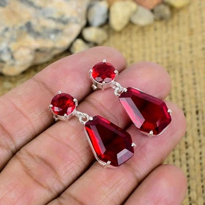 Garnet Gemstone Handmade 925 Sterling Silver Earring Jewelry Wedding Gifts - Picture 1 of 4
