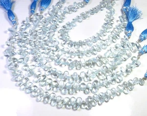 100% Aquamarine Faceted 9"Strand Natural Blue Gems Pear Beads 8-10mm LC-1897 - Picture 1 of 8