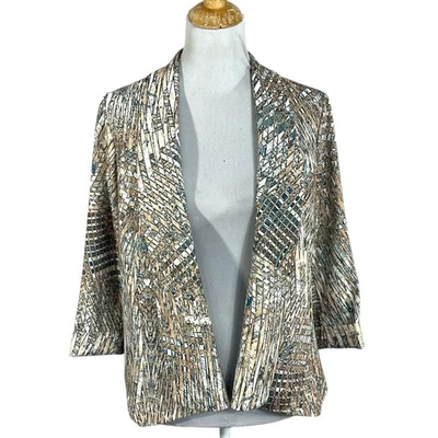 Alberto Makali Blazer Jacket Womens Large Brown Blue Abstract Print Open Front - Image 1 of 4