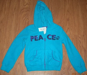 THE CHILDREN'S PLACE Girls XS 4 Blue Fleece Sequin Peace Full Zip Hoodie Jacket - Picture 1 of 3