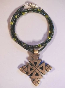 Äthiopisch Koptisch Christlich Kreuz Anhänger Halskette aufgereiht mit Glasperlen  - Bild 1 von 2