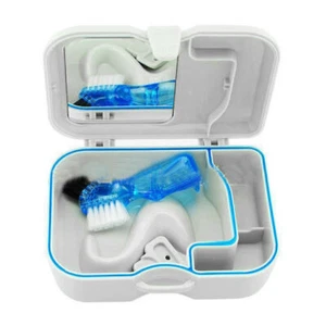 New Mini Denture Case Container Dental False Teeth Storage Box with Mirror Brush - Picture 1 of 7