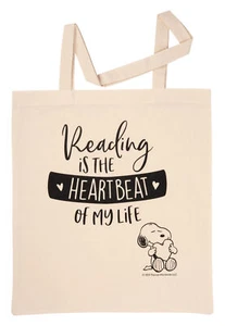 The Peanuts Snoopy sacchetto di tessuto Reading is the heartbeat sacchetto di iuta beige - Foto 1 di 2