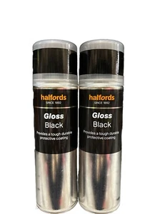 GLOSS BLACK SPRAY PAINT 300ML 2X CANS HALFORDS - Picture 1 of 3