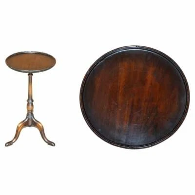 HERMOSA LÁMPARA TRÍPODE CAOBA ESCOCESA VINTAGE EXTREMO LATERAL MESA DE VINO TAPA TALLADA Foto 1 de 4