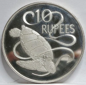 SEYCHELLEN 10 Ruppes 1974 Silber UNC PP Tier Meeresschildkröte Elizabeth PP #C71 - Bild 1 von 6
